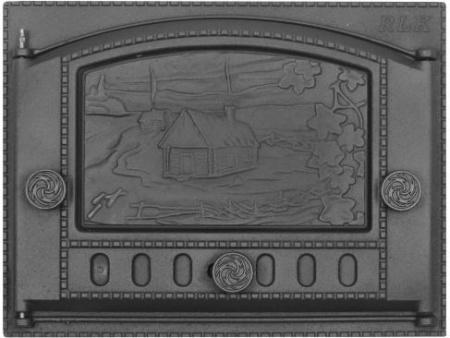 Дверка каминная ДК-2Б "Домик в деревне" крашеная RL18 (375x300) (Р)